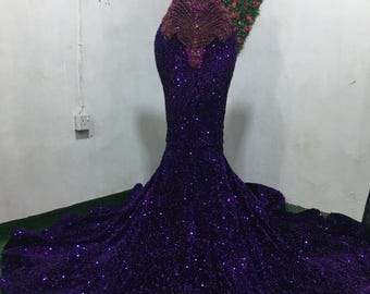 Hermoso vestido de sirena morado, vestido de dama de honor, vestido de sirena para recepción de boda, vestido de novia, vestido de fiesta, vestido sin mangas, envío gratis