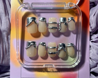 3D Chrome Short Square Press On Nails