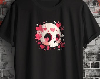 Cute Heart Skull T-shirt, skull t-shirt, heart skull t-shirt, cute tee, pastel color skull, lofi t-shirt, casual wear, fun t-shirt, hearts