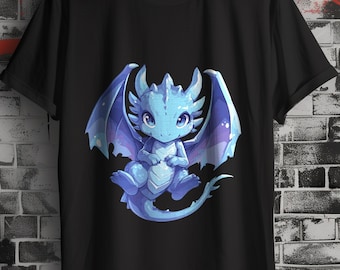 Dragon t-shirt, chibi dragon t-shirt, anime dragon, chibi t-shirt, anime lovers, blue dragon, cute dragon t-shirt, cartoon dragon, dragon