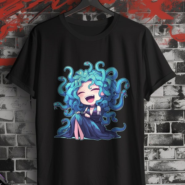 Chibi Medusa t-shirt, chibi tshirts, Greek mythology tshirt, mythology tshirts, medusa tshirt, gorgon, Japanese t-shirts, anime t-shirts