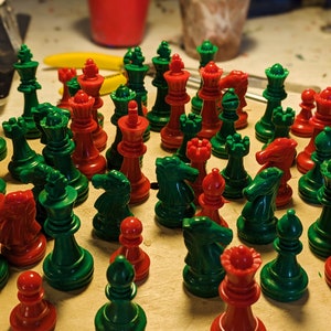 Chess pieces made from recycled plastic