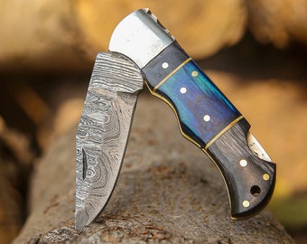 Handemade Damascus folding knife Birthday Gift Groomsman Gift Anniversary and Wedding Gift