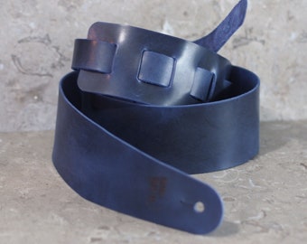 Premium Navy Blue Leather Guitar Strap