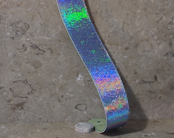 Cracked Silver Mirror over Green Leather Guitar Strap