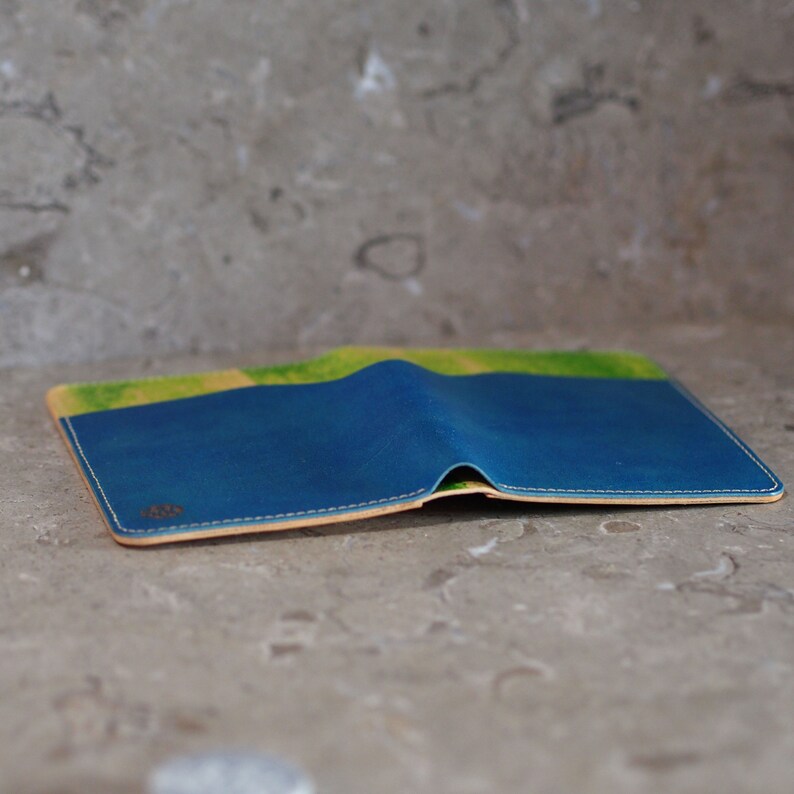 Blue & Green Leather Passport Holder Wallet image 10