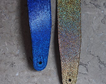 Tracolla per chitarra in pelle liscia glitterata - Scelta tra blu o oro