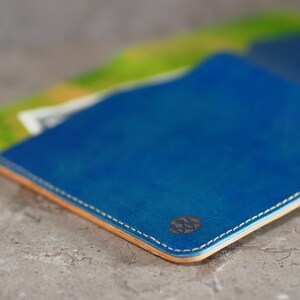 Blue & Green Leather Passport Holder Wallet image 2