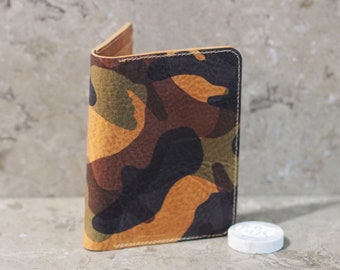 Brown Camo Print Leather Passport Holder Wallet