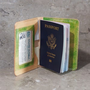 Blue & Green Leather Passport Holder Wallet image 4