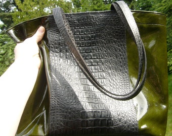 Coccodrillo nero con verde palude brevetto Tote in pelle