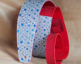 Tracolla per chitarra in pelle con glitter e stelle