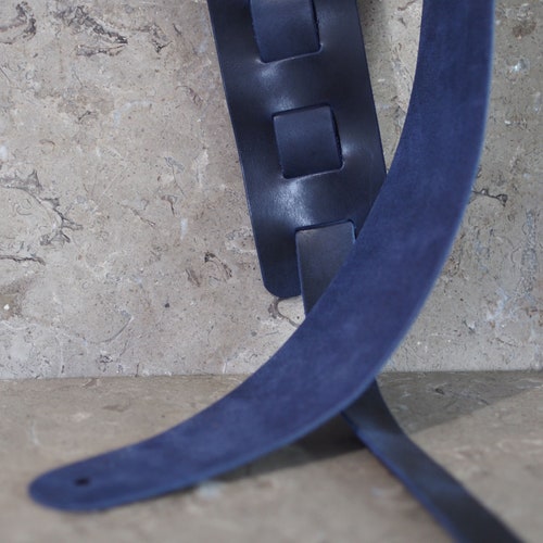 Premium good Navy Blue Leather Guitar Strap