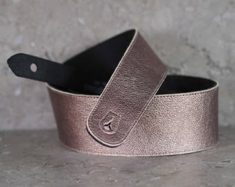 Copper and Black Leather Guitar Strap