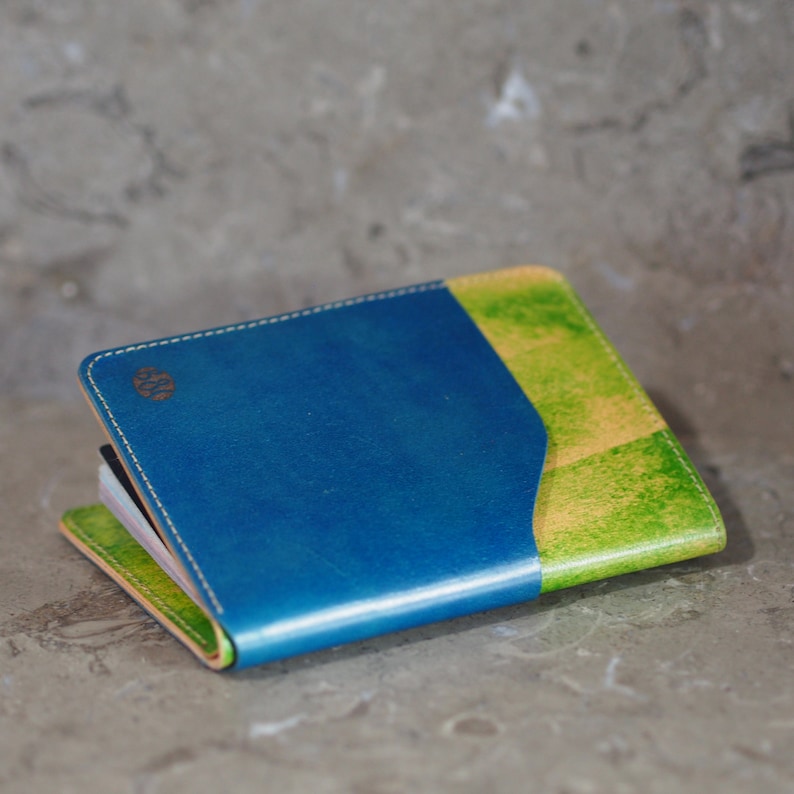 Blue & Green Leather Passport Holder Wallet image 7