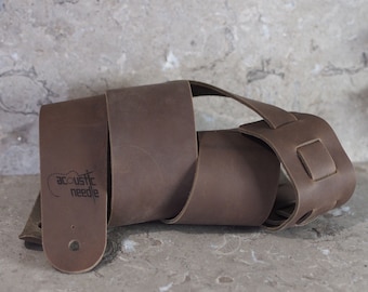 Smooth Walnut Brown Leather Guitar Strap