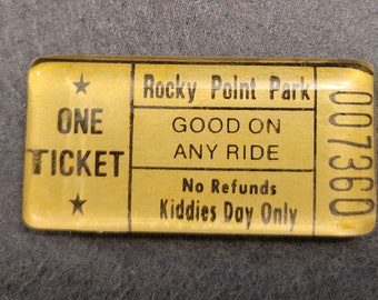 Rocky Point Park Ticket Magnet - Yellow Ride Ticket/Kiddies Day
