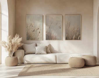 Neutral Pampas Print| Dried Grass set of 3 prints| Wheat Grass Wall Art| Printable wall art| Coastal Boho reeds| Digital download