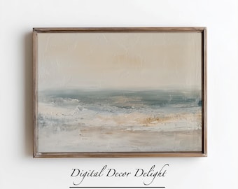 Neutral Coastal Abstract | Minimal Ocean-Inspired Wall Art | Beige & Seafoam Printable | Modern Beach Decor