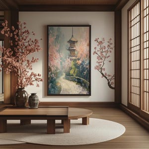Kyoto in Spring | Vintage Travel Art Print | Oil Painting Style Wall Art | Cherry Blossoms & Temples | Digital Download