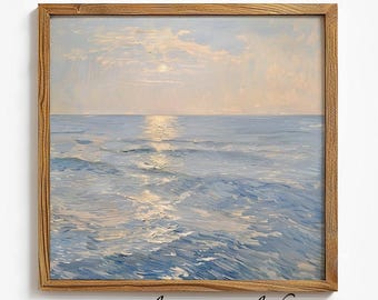 Calm Ocean Horizon Oil Painting |  Minimalist Seascape | Tranquil Ocean Landscape Printable | Neutral Digital Download