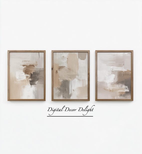 Neutral Abstract Wall Art Set of 3 | Minimalist Japandi Prints | Beige Modern Digital Download | Scandinavian Living Room Decor