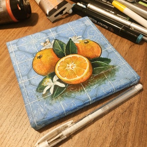 Parfum d'oranges, peinture technique mixte, nature morte avec effet carrelage image 3