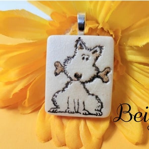 Cute Dog Necklace or Pendant, Beige White or Pink, Dog Lover Gift, Gift for Dog Mom, Artsy Clay Handmade Beige