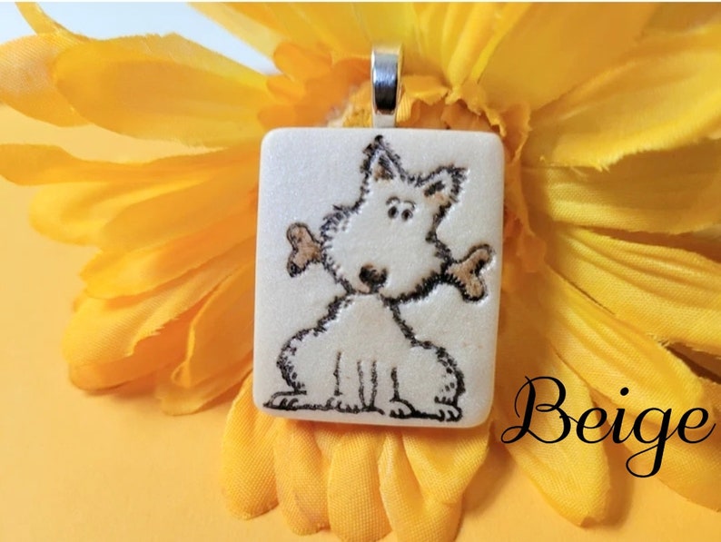 Cute Dog Necklace or Pendant, Beige White or Pink, Dog Lover Gift, Gift for Dog Mom, Artsy Clay Handmade Beige