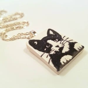 Tuxedo Cat Necklace or Pendant, Black and White Cat, Purr-fect Gift, Passion for Cats, Artsy Clay Handmade image 4