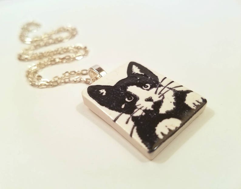 Tuxedo Cat Necklace or Pendant, Black and White Cat, Purr-fect Gift, Passion for Cats, Artsy Clay Handmade image 4