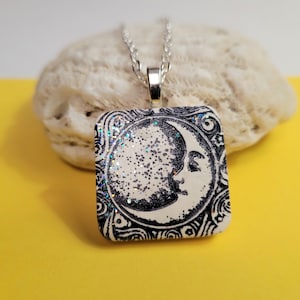 Necklaces for Women, Moon and Stars Pendant or Necklace, Moon Jewelry Man in the Moon Face, Artsy Clay Handmade