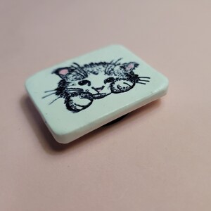 Cute Cat Fridge Magnet, Cat Lover Gift, White Kitty Face, Artsy Clay image 3