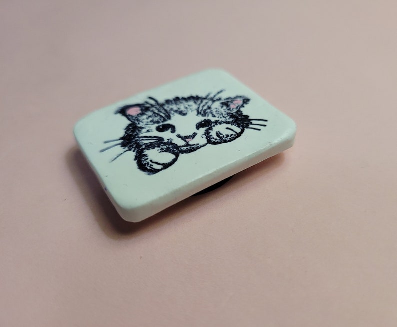 Cute Cat Fridge Magnet, Cat Lover Gift, White Kitty Face, Artsy Clay image 3