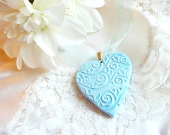 Something Blue Heart Wedding Bouquet Charm, Bride Gift, Wedding Keepsake, Artsy Clay Handmade