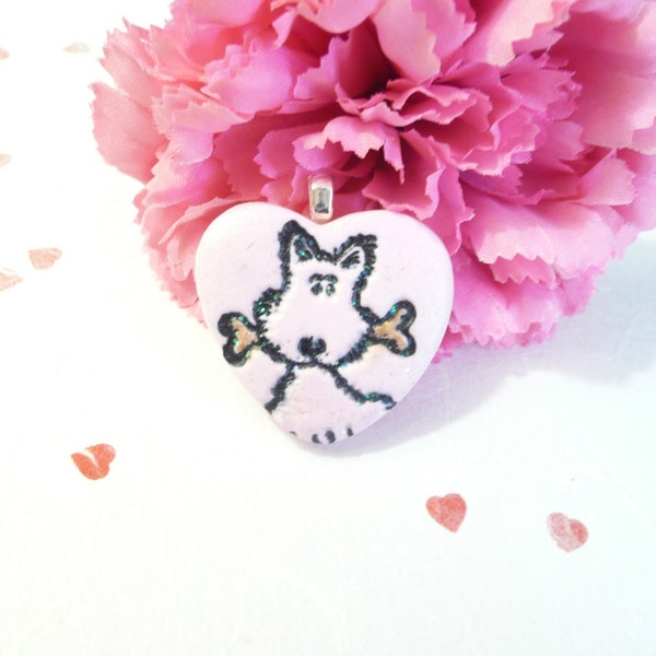 Cute Dog Heart Jewelry, Dog Heart Pendant or Necklace, Pet Sitter Gift, Artsy Clay Handmade