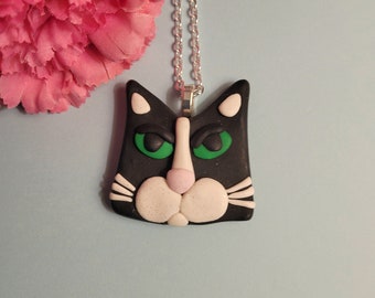 Tuxedo Cat Necklace or Pendant, Black and White Cat, Mini Wall Art, Purr-fect Gift, Cat Sitter Gift, Artsy Clay Handmade