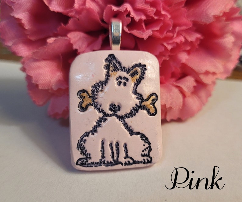 Cute Dog Necklace or Pendant, Beige White or Pink, Dog Lover Gift, Gift for Dog Mom, Artsy Clay Handmade Pink