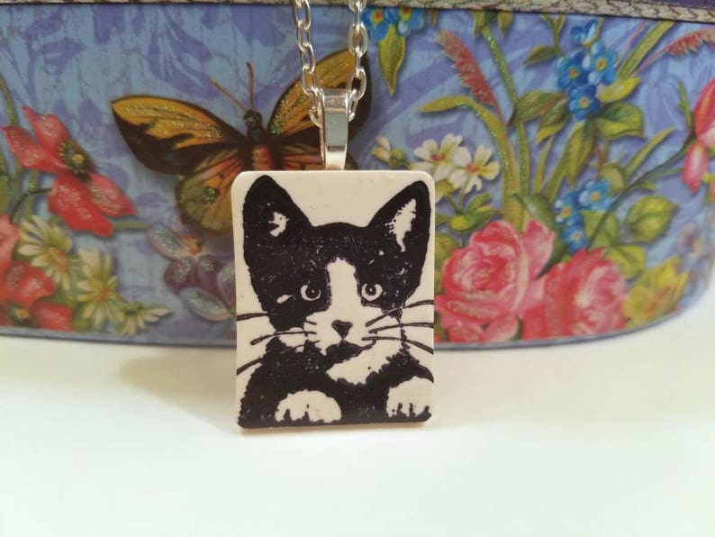 Tuxedo Cat Necklace or Pendant, Black and White Cat, Purr-fect Gift, Passion for Cats, Artsy Clay Handmade image 5