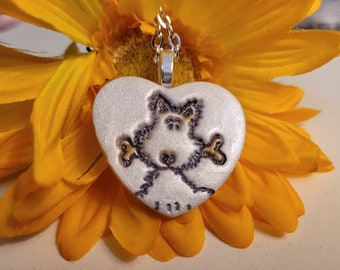 Dog Necklace or Pendant, Heart Necklace, Dog Sitter Gift, Artsy Clay Handmade