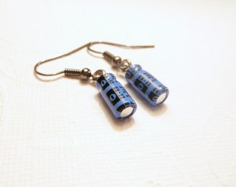 Upcycled Capacitor Earrings, Eco Friendly Jewelry, Blue Computer Parts Earrings, Artsy Clay Handmade