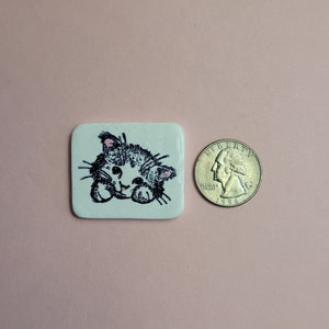 Cute Cat Fridge Magnet, Cat Lover Gift, White Kitty Face, Artsy Clay image 2