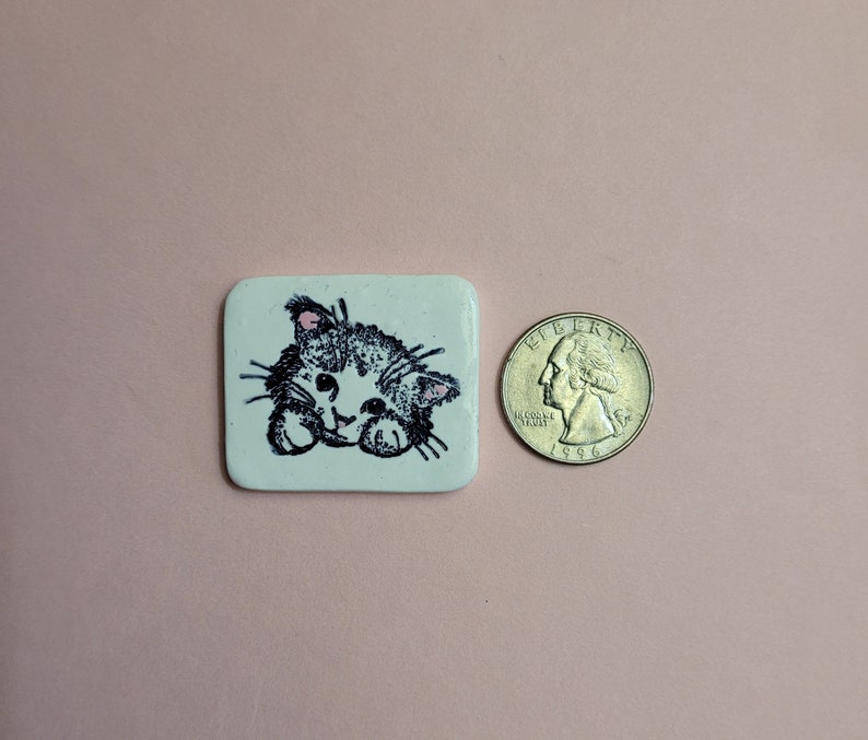 Cute Cat Fridge Magnet, Cat Lover Gift, White Kitty Face, Artsy Clay image 2