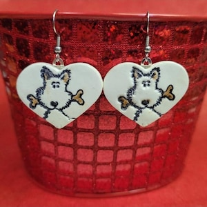 Cute Dog Earrings, White or Beige, Neutral Colors, Handmade Polymer Clay