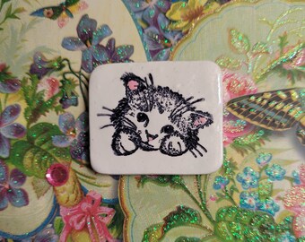 Cute Cat Fridge Magnet, Cat Lover Gift, White Kitty Face, Artsy Clay