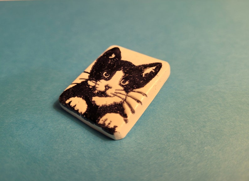 Cute Cat Pin, Tuxedo Cat Brooch, Cat Lovers Gift, Artsy Clay Handmade image 2