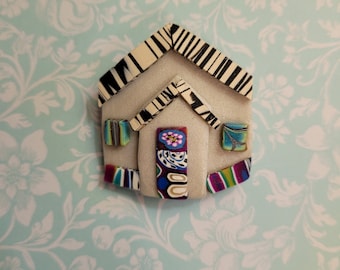 Whimsical Cottage Pin, Pin Brooches for Women, Handmade One of a Kind, Cottagecore Jewelry, Artsy Clay
