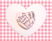 Cute Bunny Pin, Heart Jewelry, Bunny Brooch, Sparkly Bunny Rabbit Pin