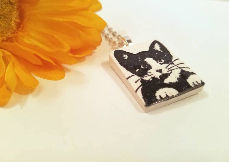 Tuxedo Cat Necklace or Pendant, Black and White Cat, Purr-fect Gift, Passion for Cats, Artsy Clay Handmade image 2