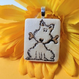 Cute Dog Necklace or Pendant, Beige White or Pink, Dog Lover Gift, Gift for Dog Mom, Artsy Clay Handmade image 1